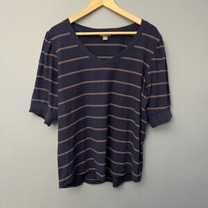 Falls Creek Navy and Orange Striped V-Neck Tee
